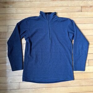 Patagonia Capilene Mens Medium Blue Striped Quarter Zip Fleece Pullover USA Made
